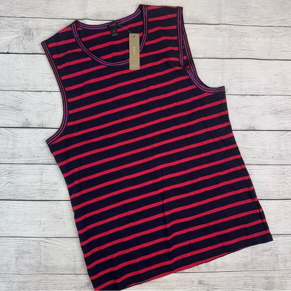 J. Crew NWT Women's Navy & Red Striped Sweater Shell with Metallic Trim Size XL - Picture 4 of 8